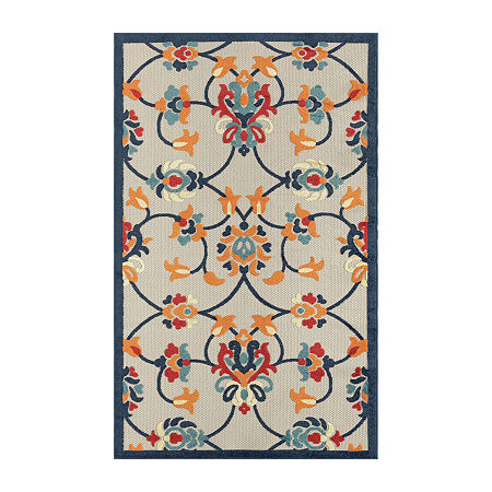 Corazon Coastal Floral Filigree Indoor Outdoor Rectangular Area Rug, One Size, Orange