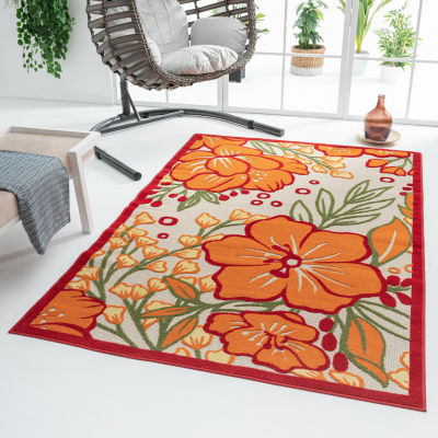 Corazon Tropical Hibiscus Indoor Outdoor Rectangular Area Rug