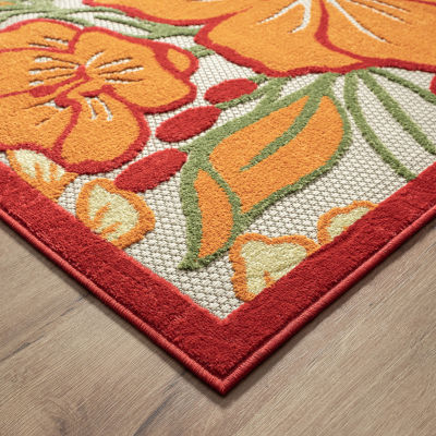 Corazon Tropical Hibiscus Indoor Outdoor Rectangular Area Rug