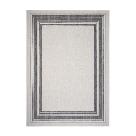 Kimberly Framing Striped Bordered Indoor Outdoor Rectangular Area Rug, One Size, White