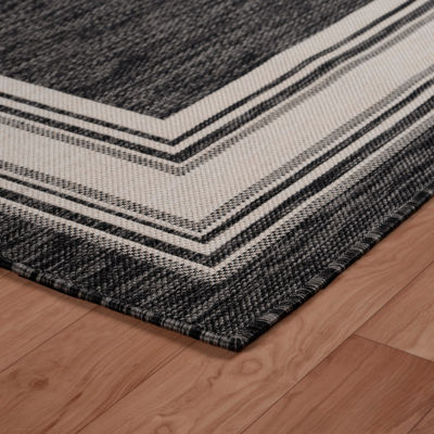 Kimberly Framing Striped Bordered Indoor Outdoor Rectangular Area Rug