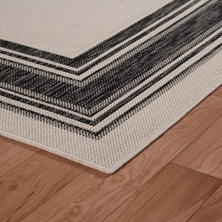 Kimberly Framing Striped Bordered Indoor Outdoor Rectangular Area Rug, One Size, White