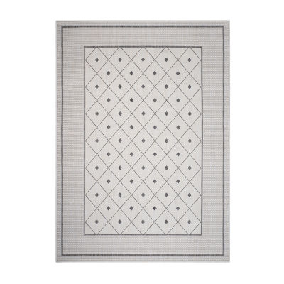 Kimberly Detailed Diamond Geometric Bordered Indoor Outdoor Rectangular Area Rug