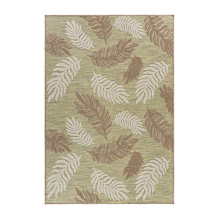 Reese Tropical Leaf Botanical Indoor Outdoor Rectangular Area Rug, One Size, Brown