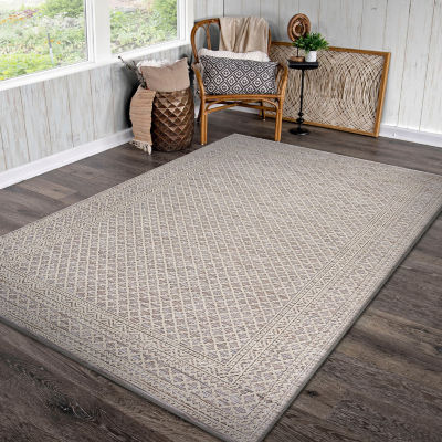 Reese Natural-Toned Classic Geometric Indoor Outdoor Rectangular Area Rug