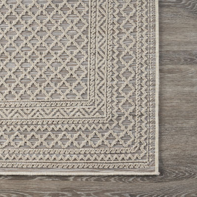 Reese Natural-Toned Classic Geometric Indoor Outdoor Rectangular Area Rug