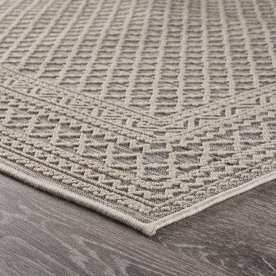 Reese Natural-Toned Classic Geometric Indoor Outdoor Rectangular Area Rug