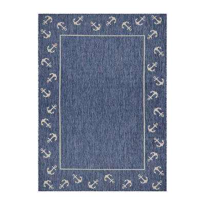 Samantha Nautical Anchor Border Indoor Outdoor Rectangular Area Rug