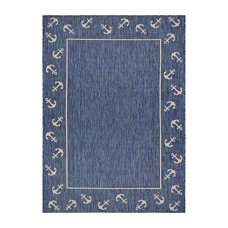 Samantha Nautical Anchor Border Indoor Outdoor Rectangular Area Rug, One Size, Blue