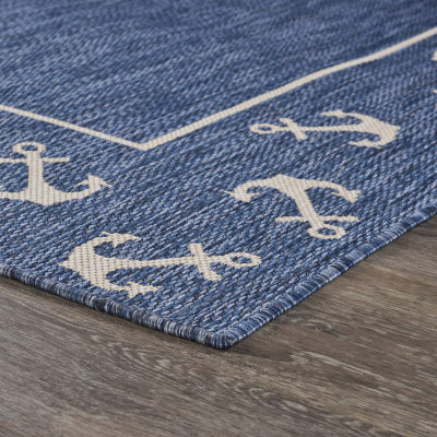 Samantha Nautical Anchor Border Indoor Outdoor Rectangular Area Rug