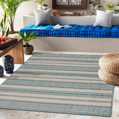 Samantha Coastal Beach Bay Striped Indoor Outdoor Rectangular Area Rug