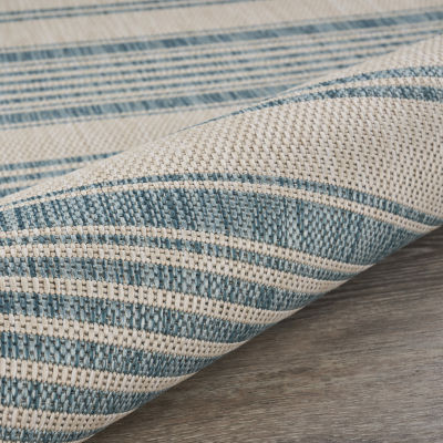 Samantha Coastal Beach Bay Striped Indoor Outdoor Rectangular Area Rug