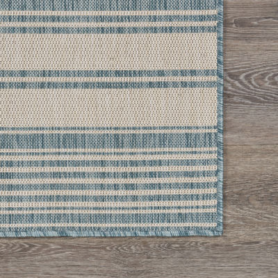 Samantha Coastal Beach Bay Striped Indoor Outdoor Rectangular Area Rug