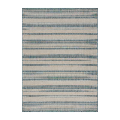 Samantha Coastal Beach Bay Striped Indoor Outdoor Rectangular Area Rug