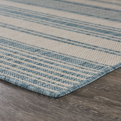 Samantha Coastal Beach Bay Striped Indoor Outdoor Rectangular Area Rug