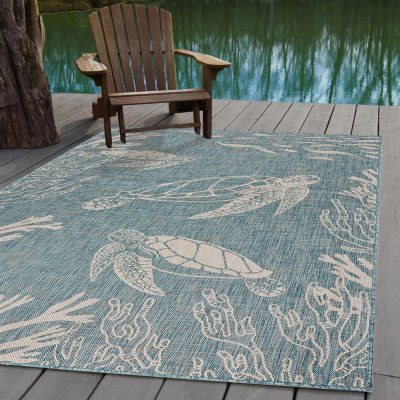 Samantha Tropical Turtle Reef Indoor Outdoor Rectangular Area Rug