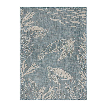 Samantha Tropical Turtle Reef Indoor Outdoor Rectangular Area Rug, One Size, Blue