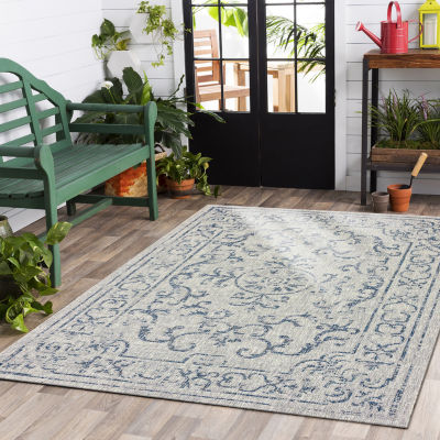 Sylvestra Medallion Blues Indoor Outdoor Rectangular Area Rug