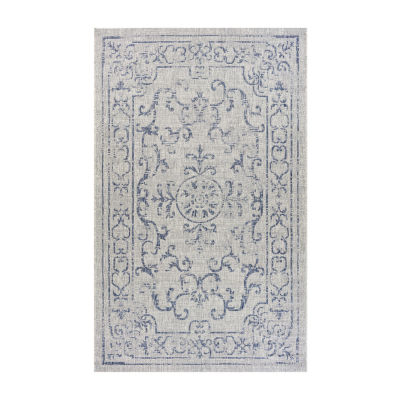 Sylvestra Medallion Blues Indoor Outdoor Rectangular Area Rug