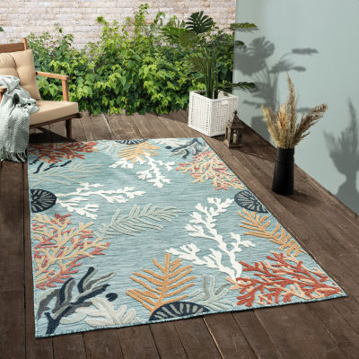 Vanessa Coral Reef Hi-Low Coastal Indoor Outdoor Rectangular Area Rug