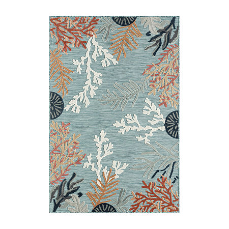 Vanessa Coral Reef Hi-Low Coastal Indoor Outdoor Rectangular Area Rug, One Size, Blue