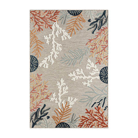 Vanessa Coral Reef Hi-Low Coastal Indoor Outdoor Rectangular Area Rug, One Size, Orange