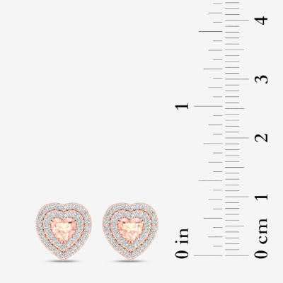 Genuine Pink Morganite & 1/4 CT. T.W. Genuine Diamond 10K Rose Gold 9.5mm Heart Stud Earrings