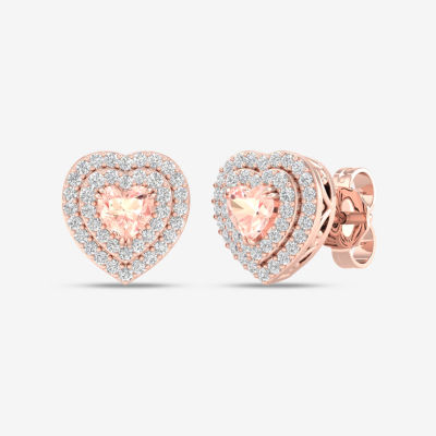 Genuine Pink Morganite & 1/4 CT. T.W. Genuine Diamond 10K Rose Gold 9.5mm Heart Stud Earrings