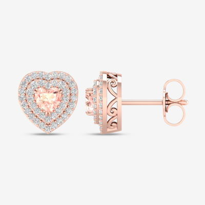 Genuine Pink Morganite & 1/4 CT. T.W. Genuine Diamond 10K Rose Gold 9.5mm Heart Stud Earrings