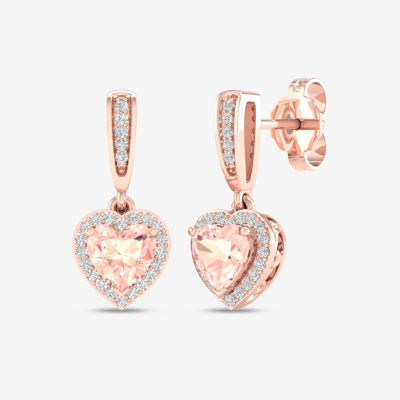 Genuine Pink Morganite & 1/6 CT. T.W. Genuine Diamond 10K Rose Gold Heart Drop Earrings