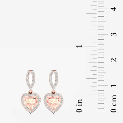 Genuine Pink Morganite & 1/ CT. T.W. Genuine Diamond 10K Rose Gold Heart Drop Earrings