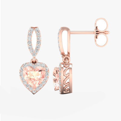 Genuine Pink Morganite & 1/5 CT. T.W. Genuine Diamond 10K Rose Gold Heart Drop Earrings