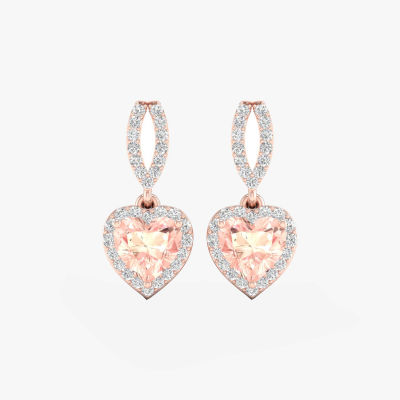 Genuine Pink Morganite & 1/5 CT. T.W. Genuine Diamond 10K Rose Gold Heart Drop Earrings