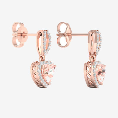 Genuine Pink Morganite & 1/5 CT. T.W. Genuine Diamond 10K Rose Gold Heart Drop Earrings