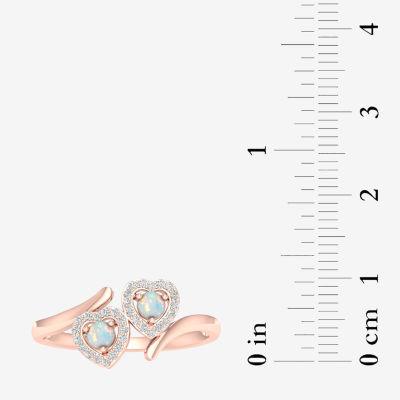 Womens Genuine Opal & 1/10 CT. T.W. Genuine Dimaond 10K Rose Gold Cocktail Ring