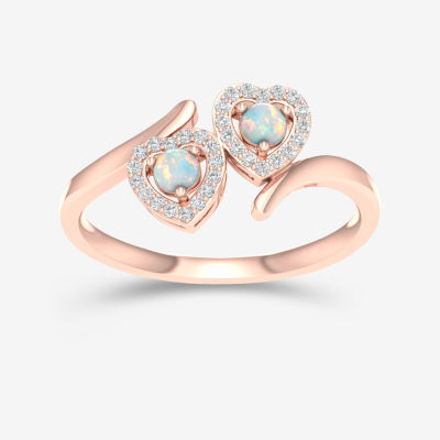 Womens Genuine Opal & 1/10 CT. T.W. Genuine Dimaond 10K Rose Gold Cocktail Ring