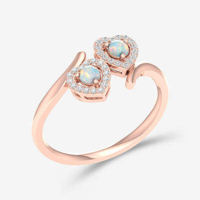 Womens Genuine Opal & 1/10 CT. T.W. Genuine Dimaond 10K Rose Gold Cocktail Ring