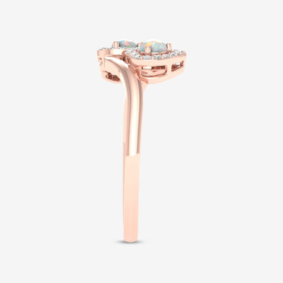 Womens Genuine Opal & 1/10 CT. T.W. Genuine Dimaond 10K Rose Gold Cocktail Ring