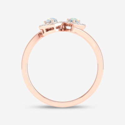 Womens Genuine Opal & 1/10 CT. T.W. Genuine Dimaond 10K Rose Gold Cocktail Ring