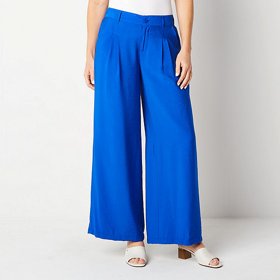 Liz Claiborne Womens Wide Leg Flat Front Pant, Color: Bold Blue - JCPenney