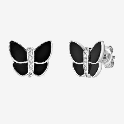 Genuine Black Onyx Sterling Silver 12mm Butterfly Stud Earrings