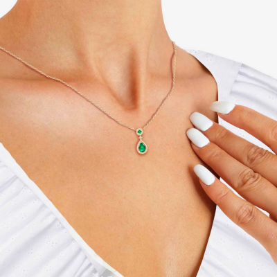 Womens Lab Created Green Emerald 14K Gold Over Silver Pear Pendant Necklace