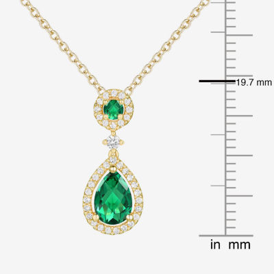 Womens Lab Created Green Emerald 14K Gold Over Silver Pear Pendant Necklace