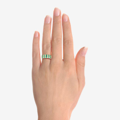 Womens Lab Created Green Emerald 14K Gold Over Silver Cocktail Ring