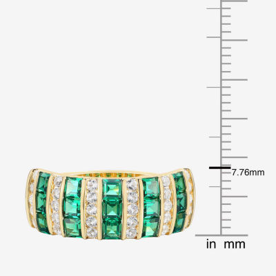 Womens Lab Created Green Emerald 14K Gold Over Silver Cocktail Ring