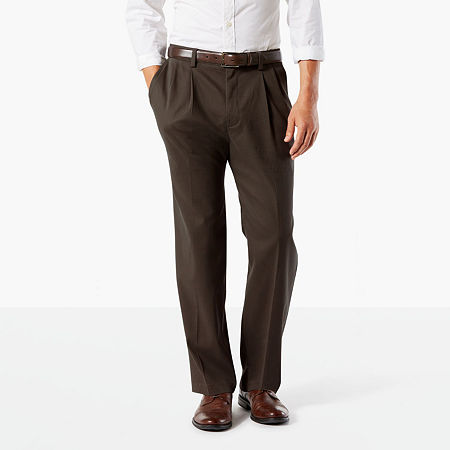 Dockers Easy Khaki With Stretch Mens Classic Fit Pleated Pant, 40 32, Brown