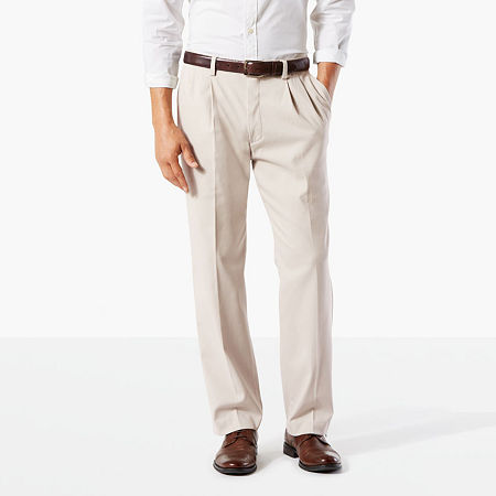 Dockers Easy Khaki With Stretch Mens Comfort Waistband Straight Classic Fit Pleated Pant, 36 32, Beige