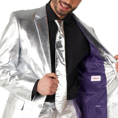 Opposuits Mens Shiny Silver Novelty Suit Set