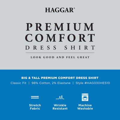 Haggar Premium Comfort Big and Tall Mens Classic Fit Easy Care Stretch Fabric Long Sleeve Dress Shirt
