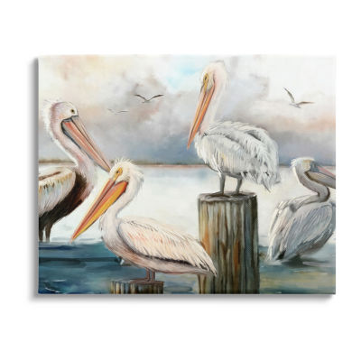 Stupell Industries Pelicans Perched Cloudy Horizon Canvas Art